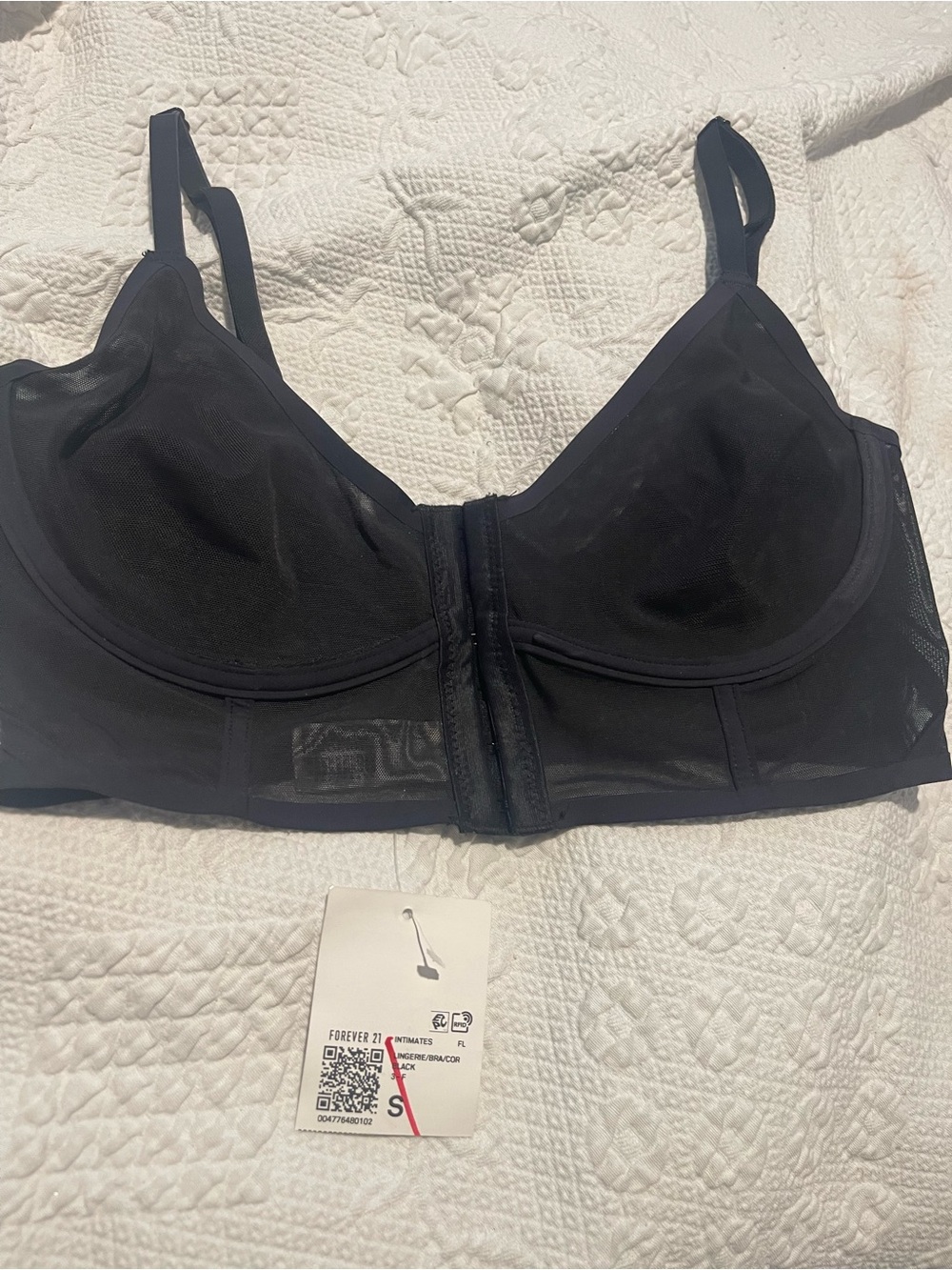 Forever 21 Black Front-Closure Sheer Mesh Bra S Underwire